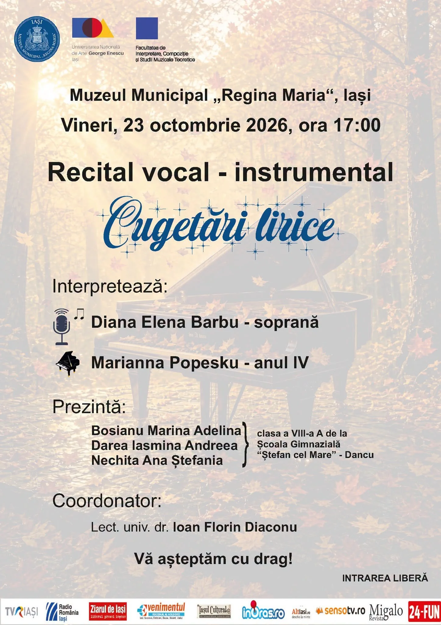„Cugetări lirice”, recital vocal-instrumental la Muzeul Municipal „Regina Maria”