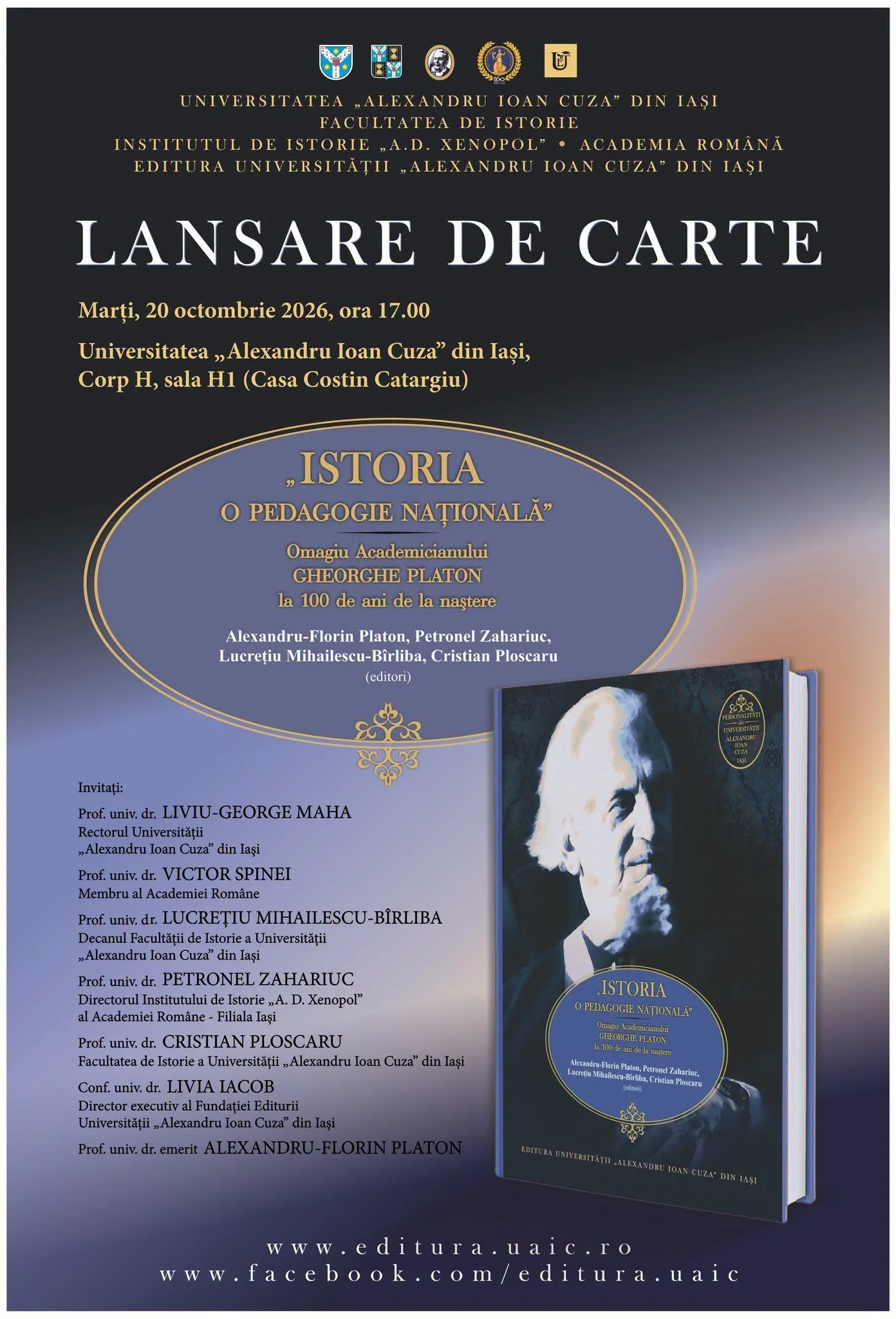 Lansare de carte: un omagiu adus Academicianului Gheorghe Platon, în 20 octombrie