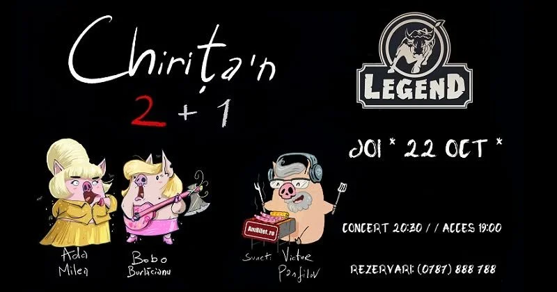 „Chirița’n 2+1”, concert cu Ada Milea și Bobo Burlăcianu, la Legend Pub, în 22 octombrie