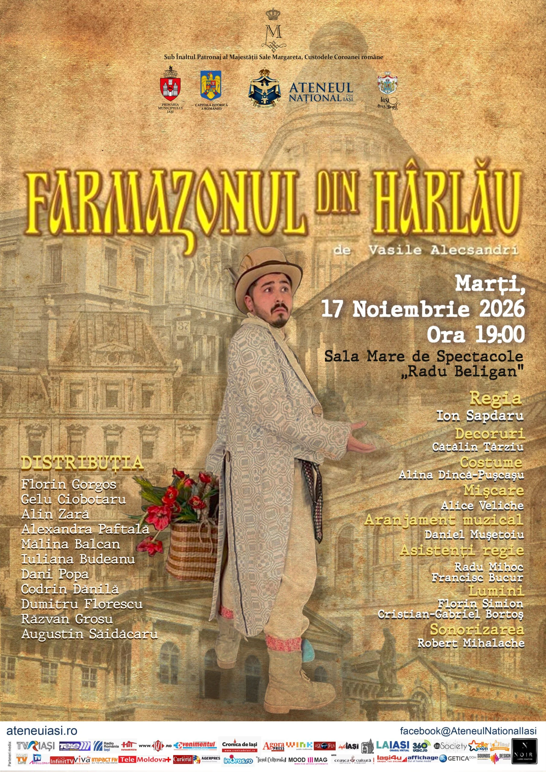 „Farmazonul din Hârlău”, o nouă reprezentație la Sala Unirii, în 17 noiembrie