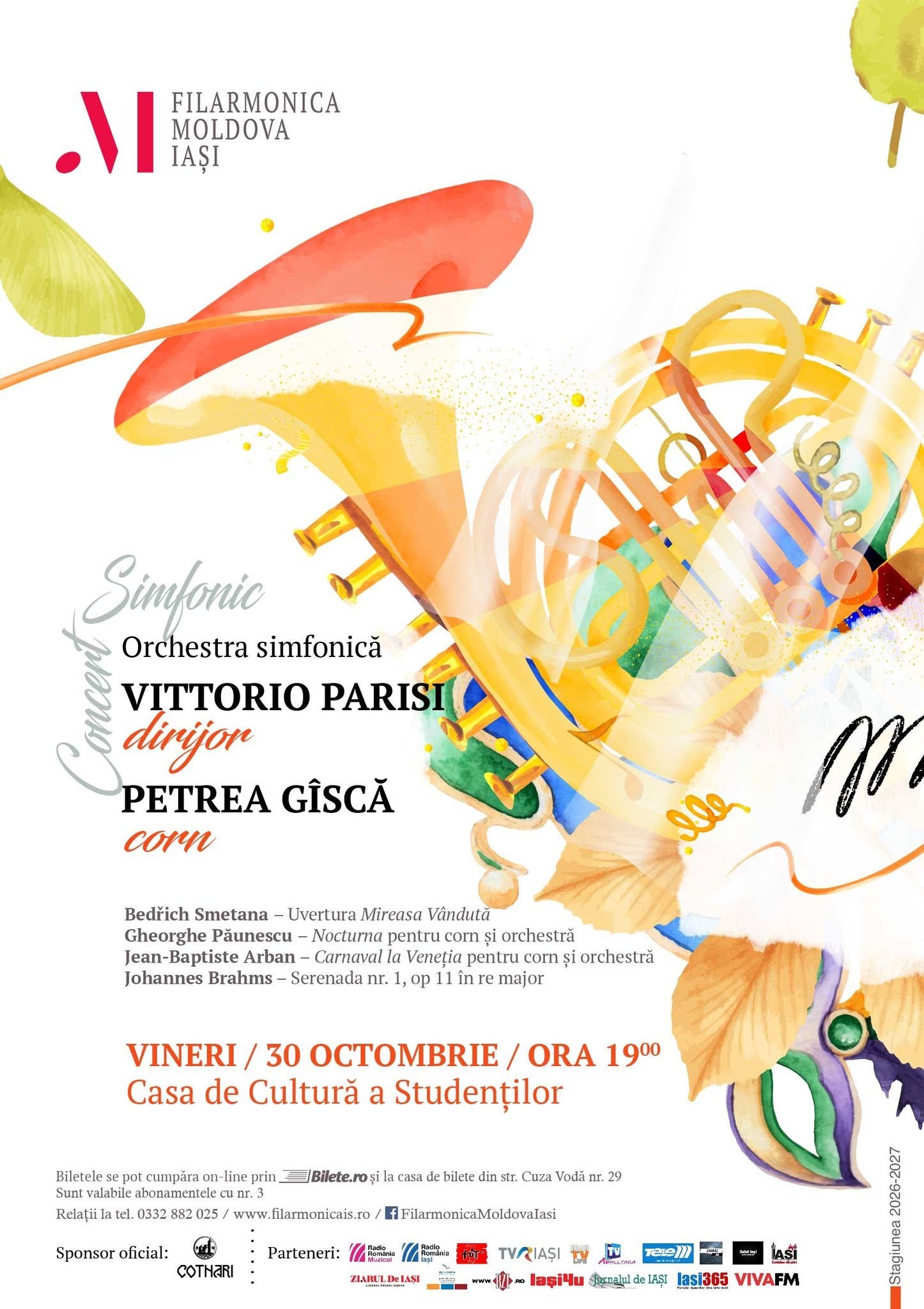 Concert simfonic al Filarmonicii „Moldova” Iași în 30 octombrie 