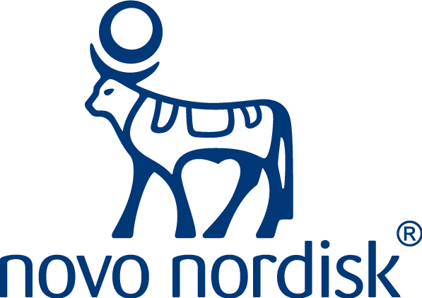 Logo of Novo Nordisk featuring a stylized animal figure and the company name.