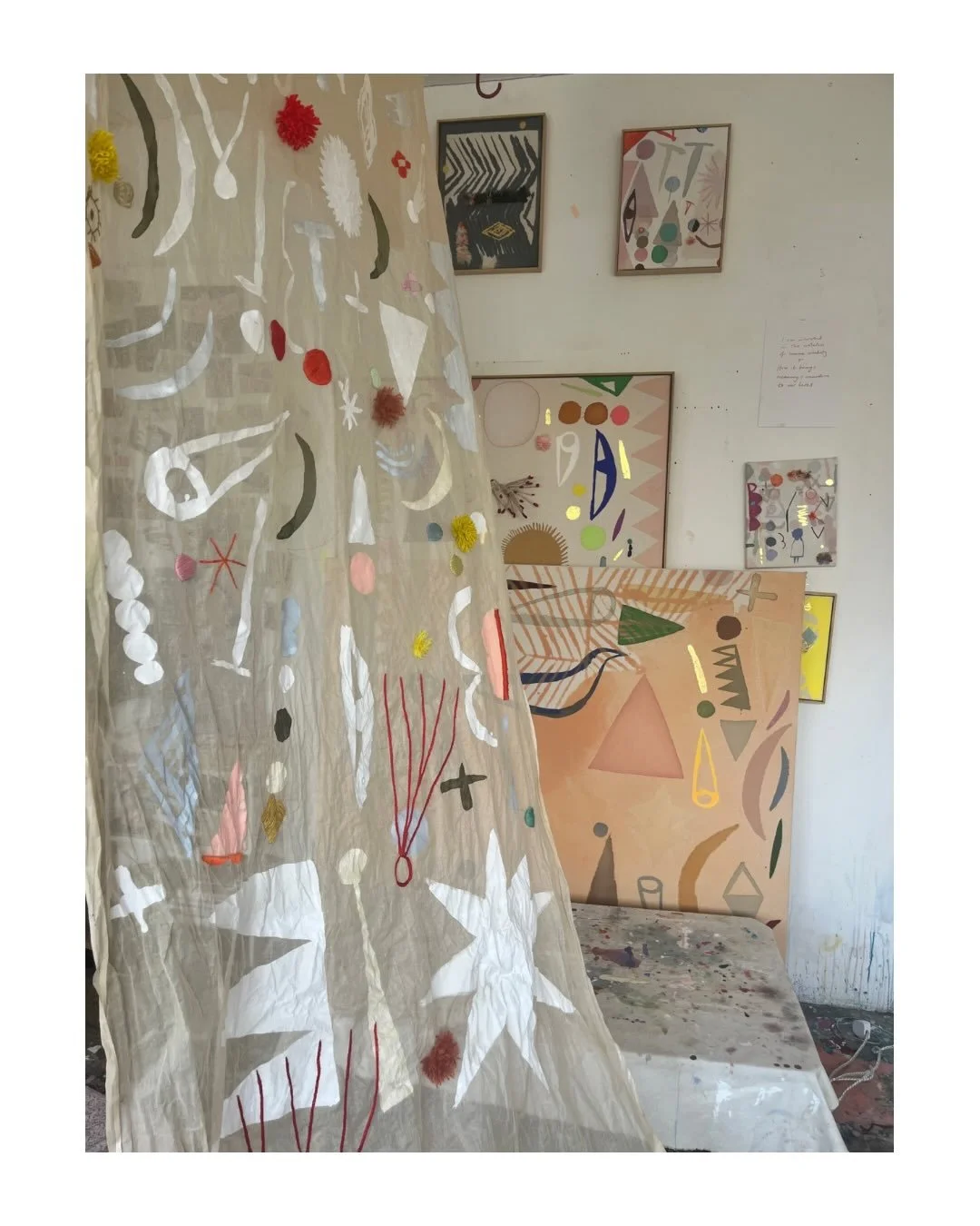 Working more stitches into this big hanging and also working with gold foil for my print Atoms of Being.

Very grateful to these clouds that are giving me bright diffused light but also keeping my studio cool.