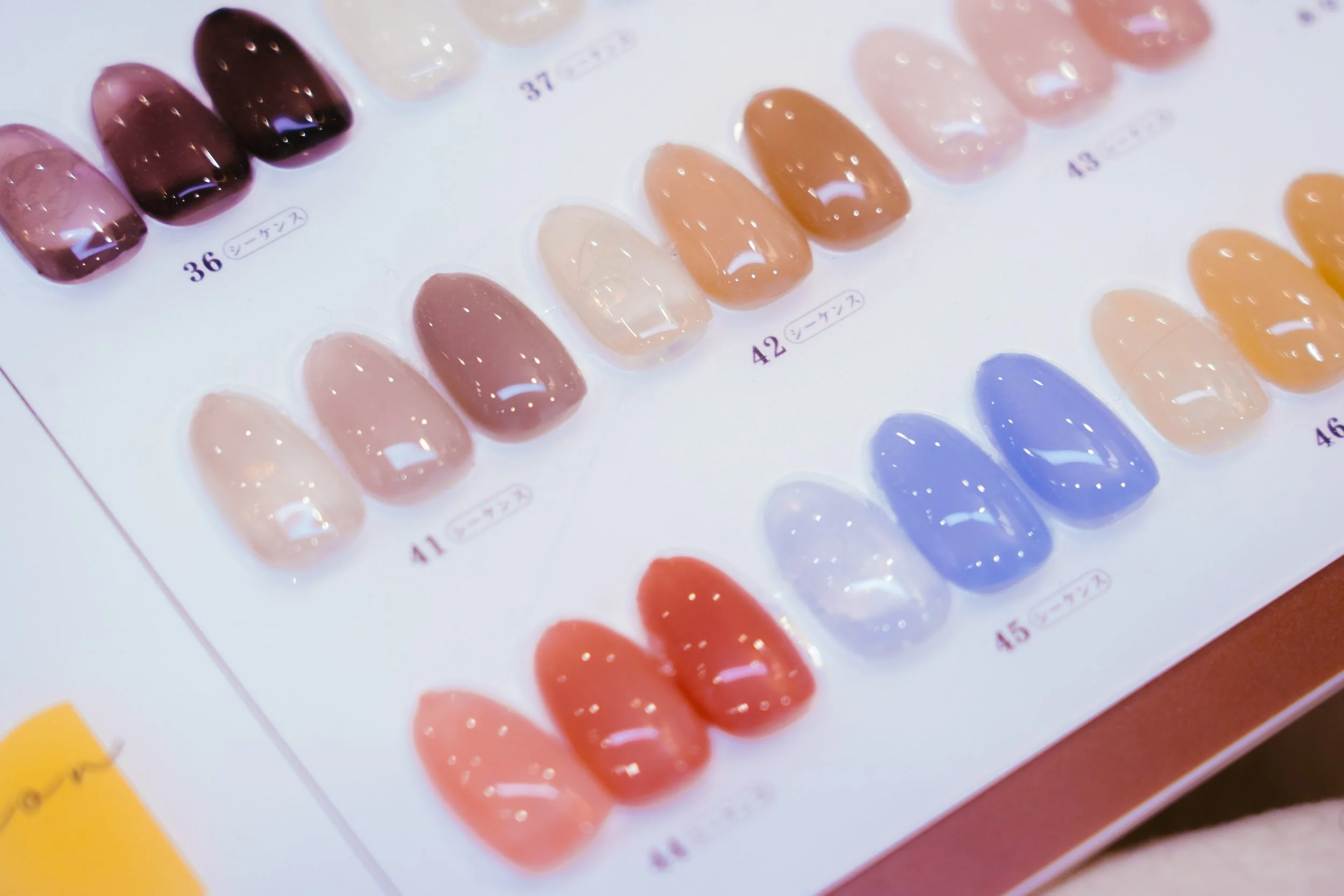 Gel nail color samples at Bangkok Lash nail studio