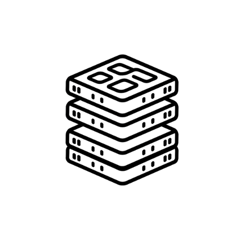 Line drawing of a stack of four computer servers or network racks.