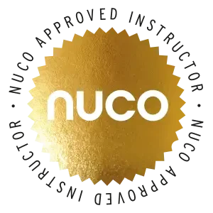 Golden circular logo with the white lowercase text 'nuco' in the center.