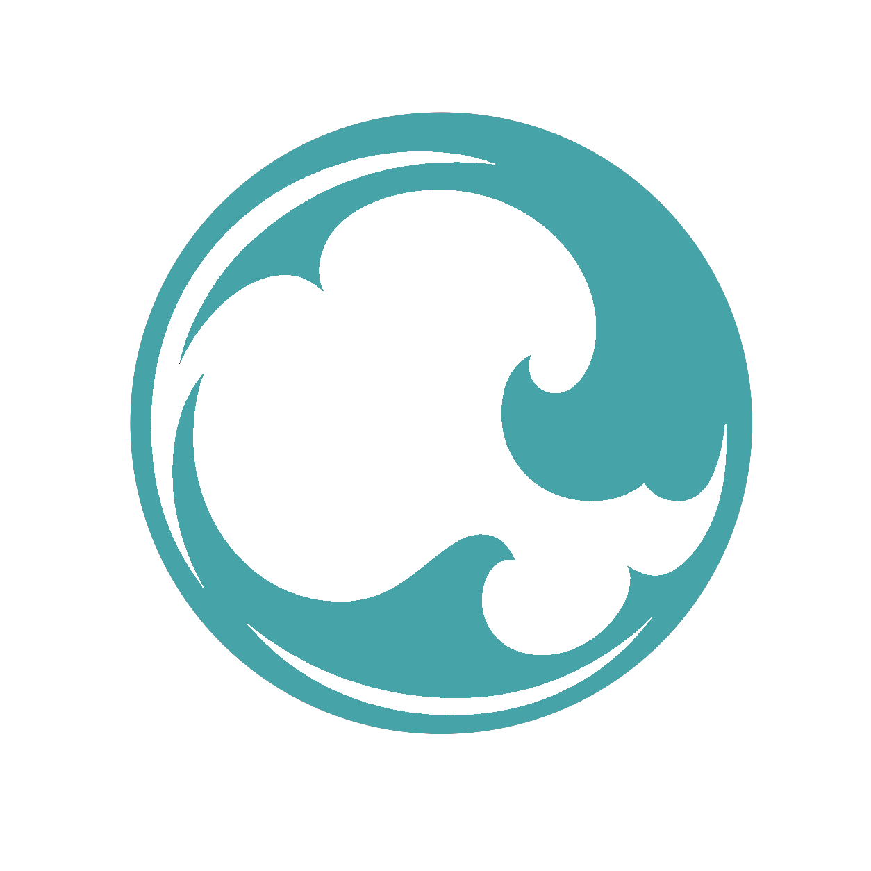A stylized blue wave icon inside a circular border.