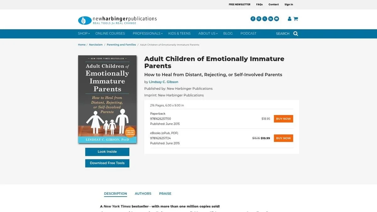Book cover of Adult Children of Emotionally Immature Parents by Lindsay C. Gibson, a recommended resource for childhood trauma recovery.