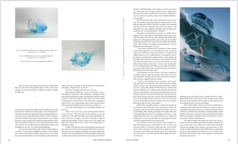 Photograph of a surfer riding a large wave in the ocean, with water splashing around.