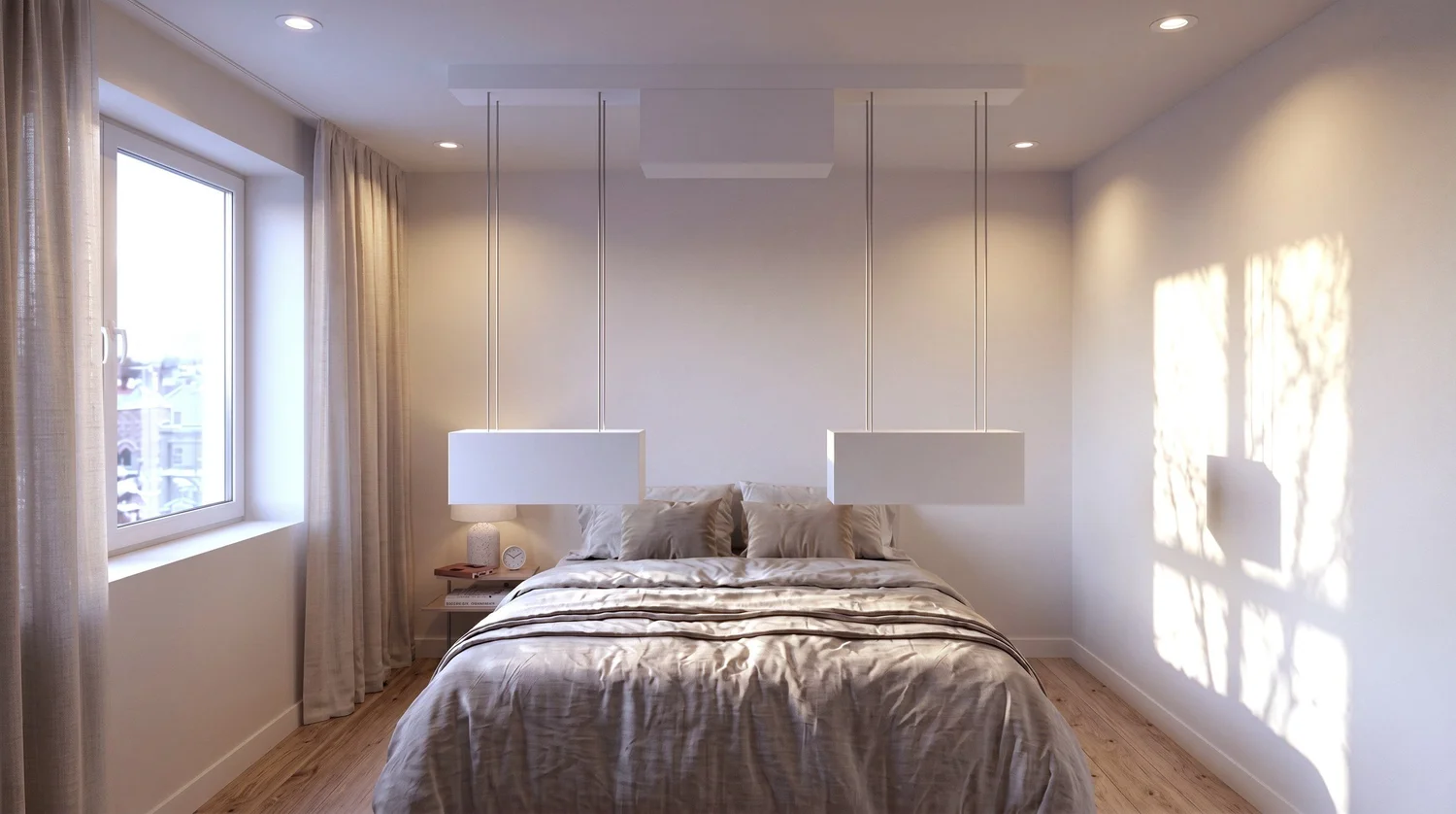 Two white Boxes above a bed