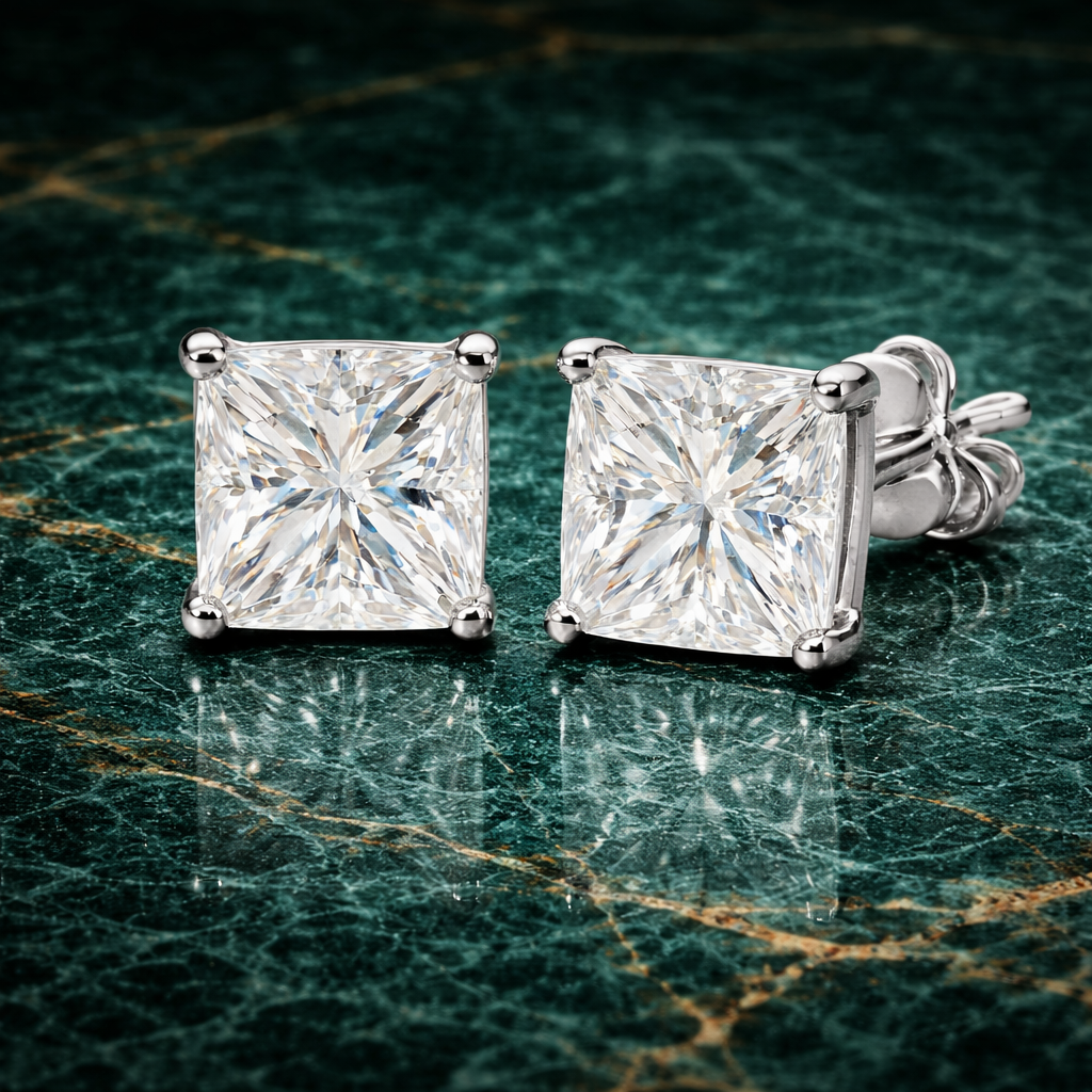 1.0CT Princess Cut Earrings