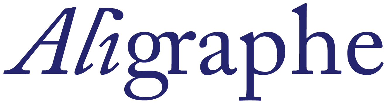 Un mot écrit en grand avec une typographie élégante disant 'Algographie' en lettres bleues.