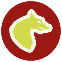 Logo d'une tête de cheval stylisée en vert sur fond rouge