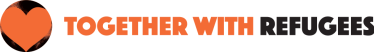 Logo with orange heart and text 'Together with Refugees' in black and orange
