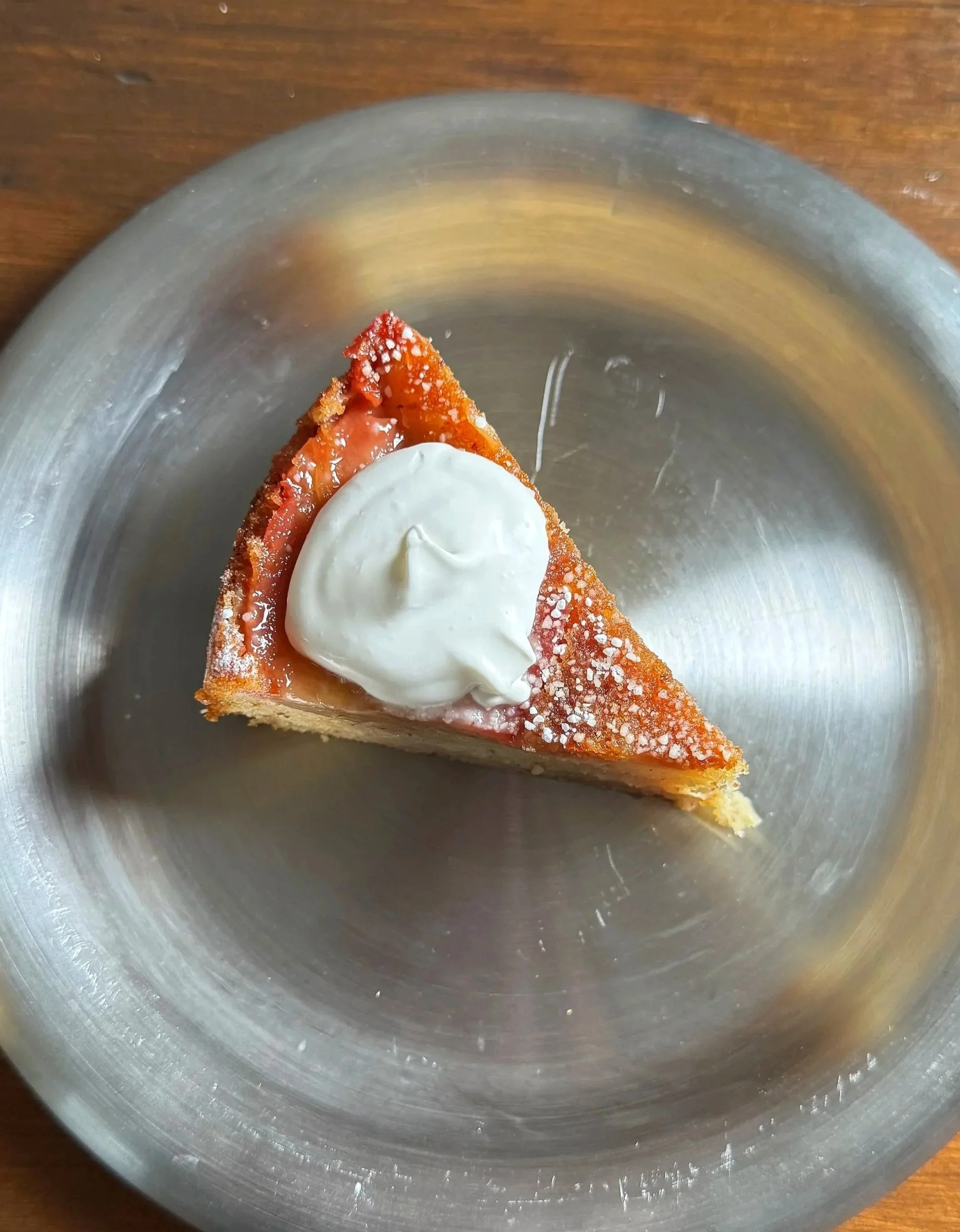 poached pear, cinnamon & honey cake with soft-peaked cream