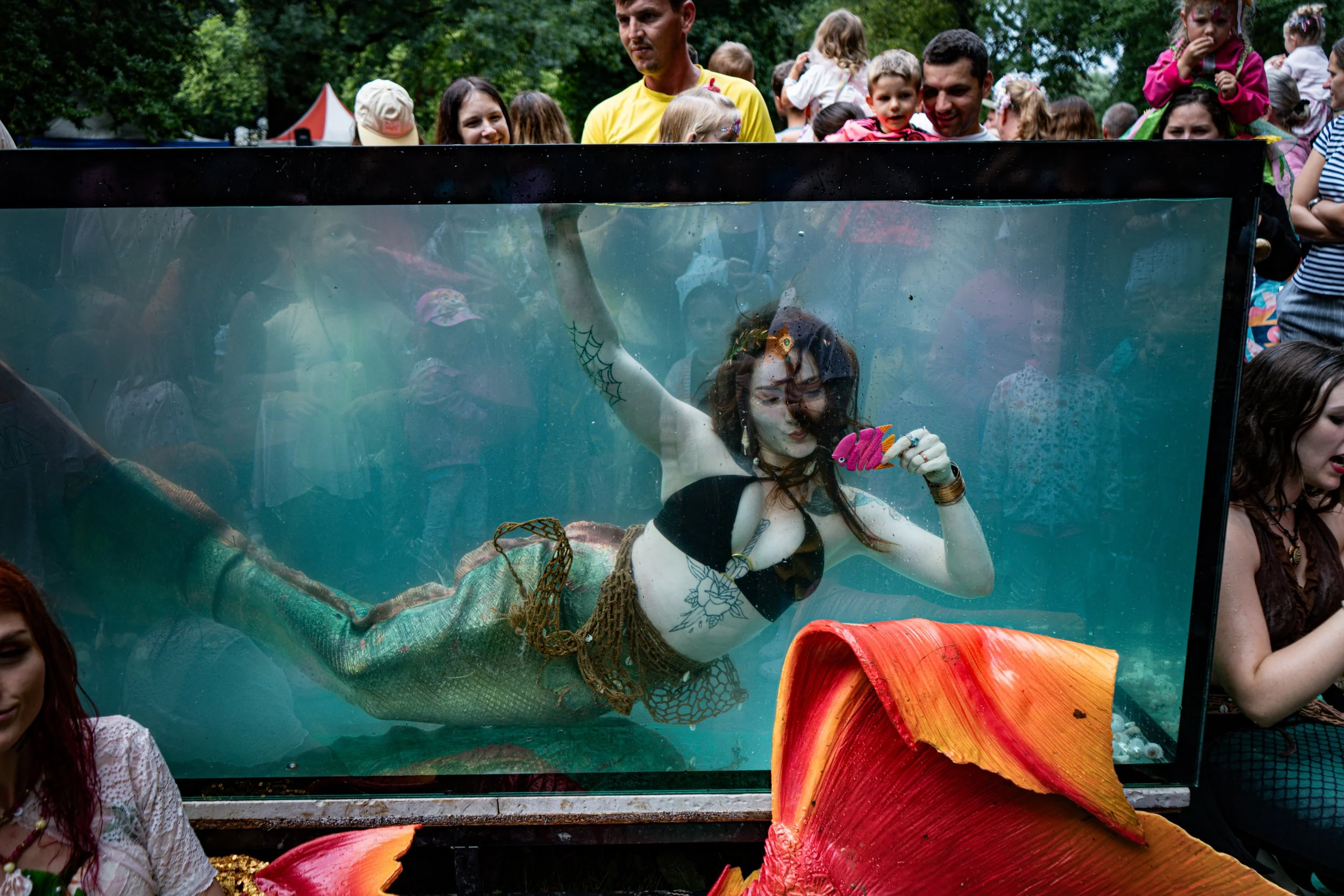 Mořská panna Morana pod vodou během mermaiding vystoupení.