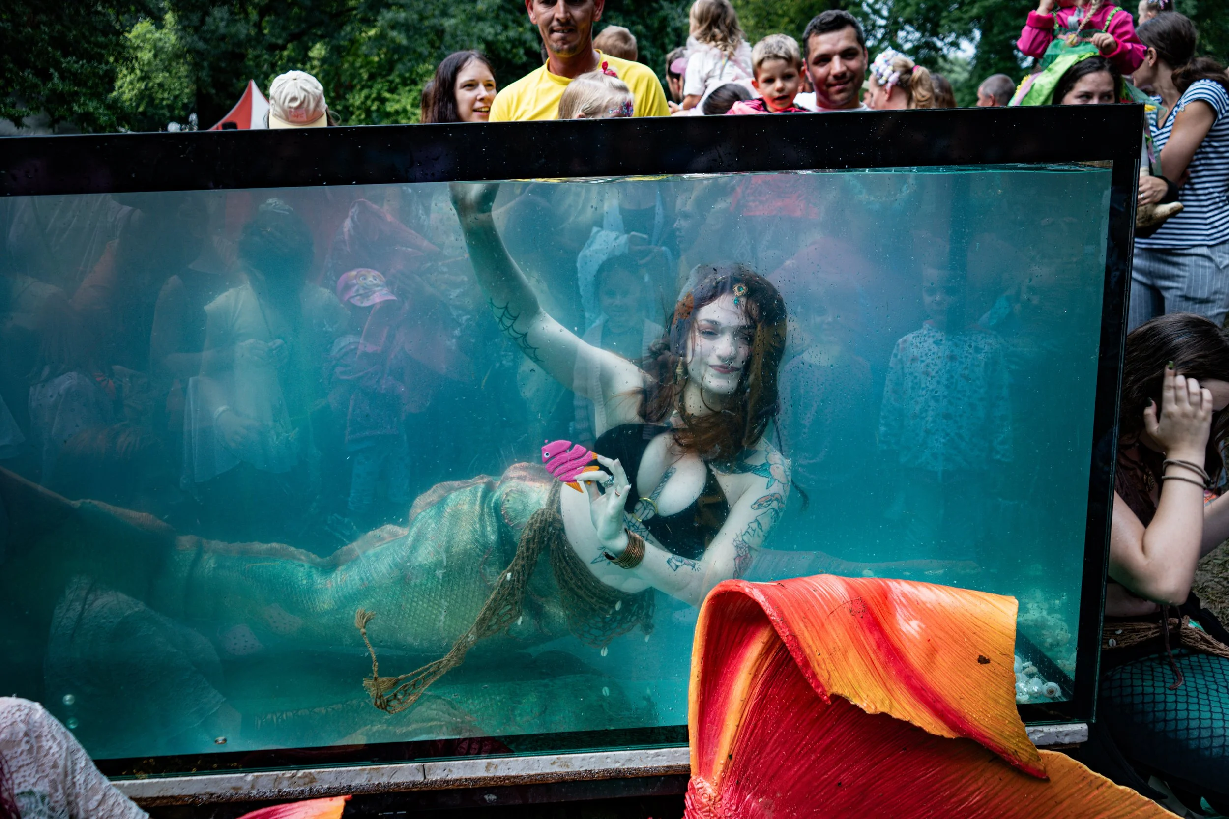 Mořská panna Morana pod vodou během mermaiding vystoupení.