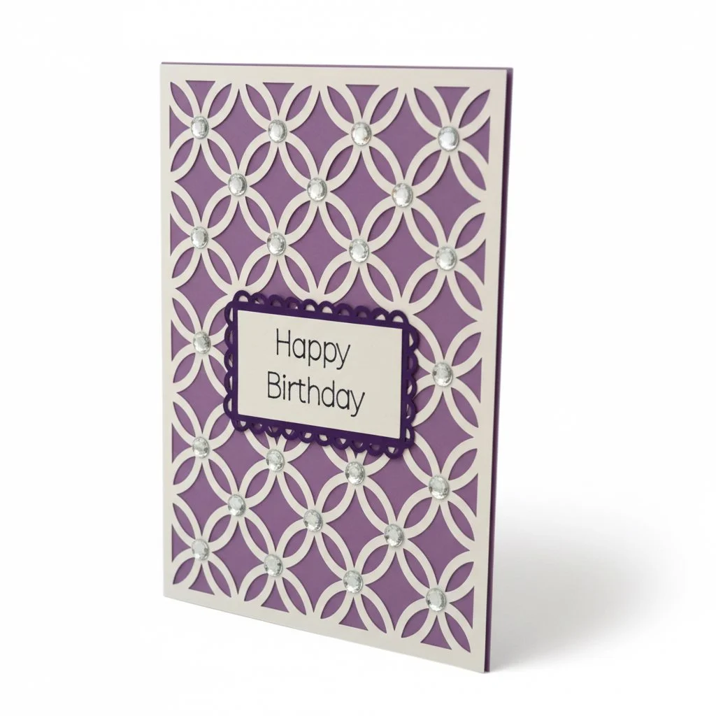 Handmade A5 Birthday Card | Pink Lattice Design with Gems | Personalised Message | Send Direct