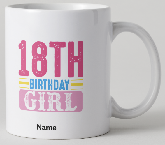 Personalised 18th Birthday Girl Mug | Bold, Colourful Gift with Custom Name