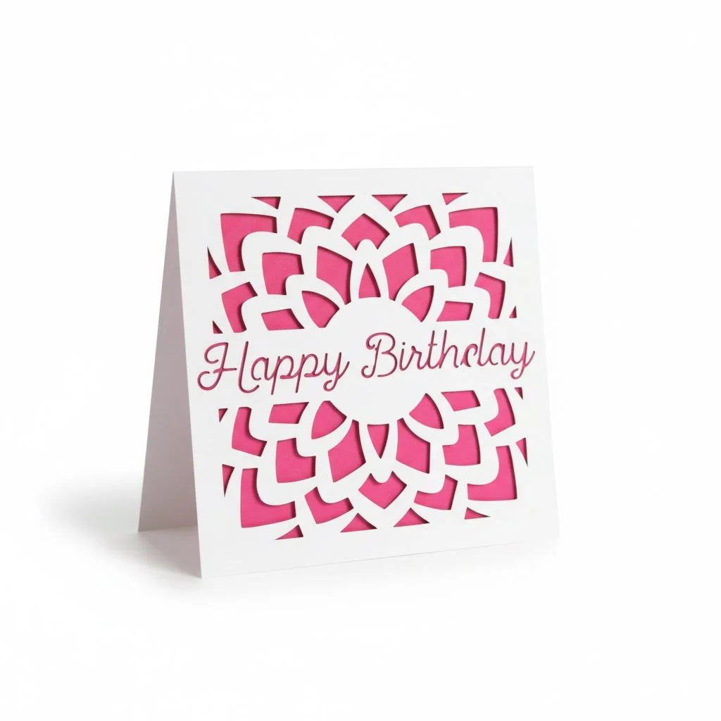 Handmade Intricate Cut‑Out Birthday Card with Pink Layered Design | Personalised Message & Direct‑to‑Recipient Option