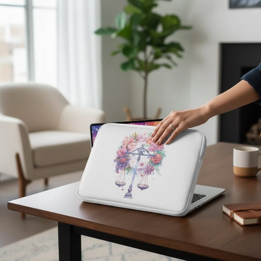 Flora Libra Laptop Sleeve – Artistic Zodiac Floral Design (13” & 15”)