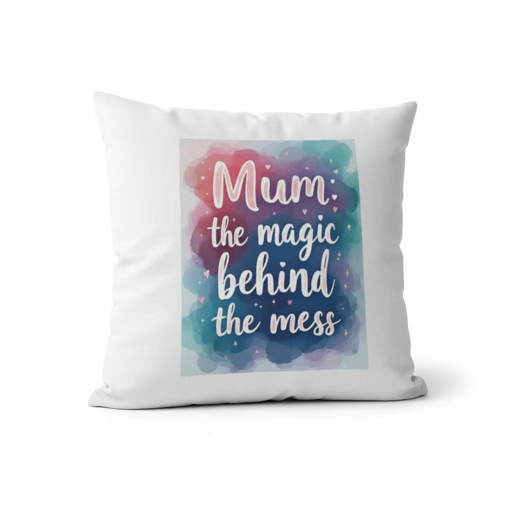 Mum; The Magic Behind the Mess Cushion Cover (45cm x 45cm)
