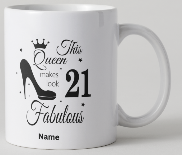 Personalised 21st Birthday Queen Mug | Elegant Keepsake Gift with Custom Name