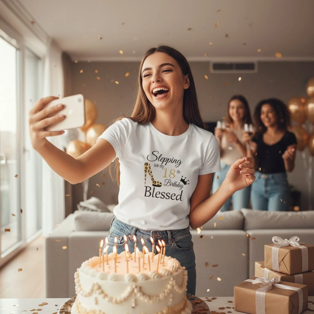 18th Birthday T-Shirt for Girls | “Stepping Into My Birthday Blessed” Design