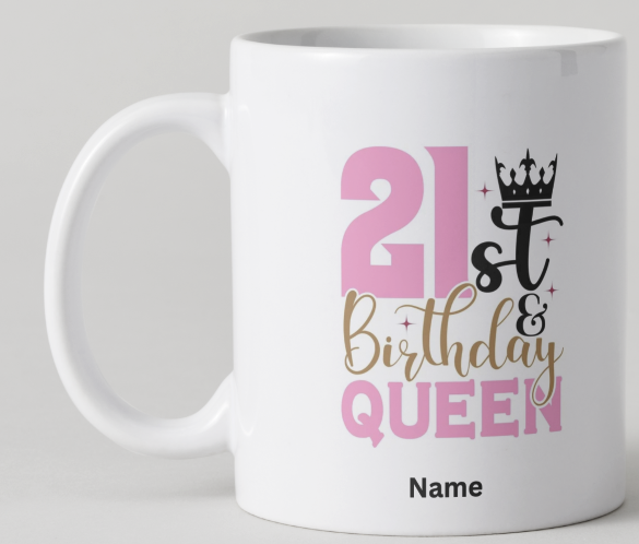 Personalised 21st Birthday Queen Mug | Glam Gift with Custom Name