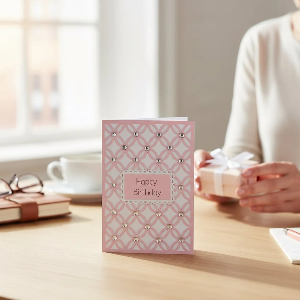 Handmade A5 Birthday Card | Pink Lattice Design with Gems | Personalised Message | Send Direct