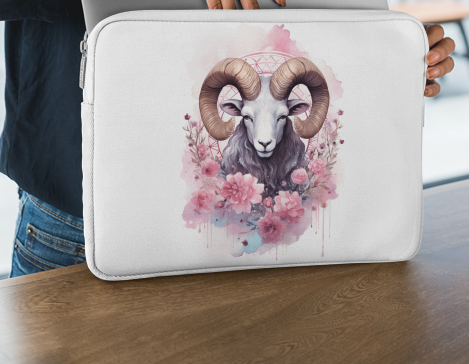 Flora Aries Laptop Sleeve – Artistic Zodiac Floral Design (13” & 15”)