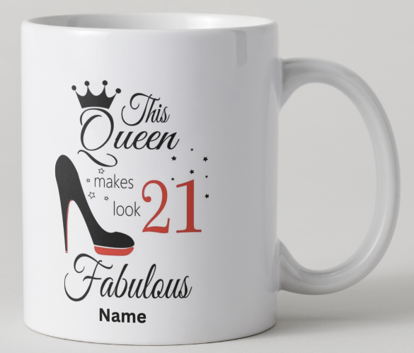 Personalised 21st Birthday Queen Mug | Stylish Gift with Custom Name