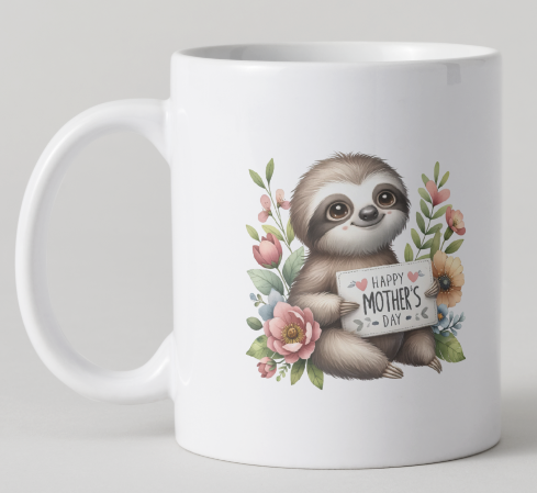 Happy Mother’s Day Sloth Mug – Cute Floral Gift for Mum