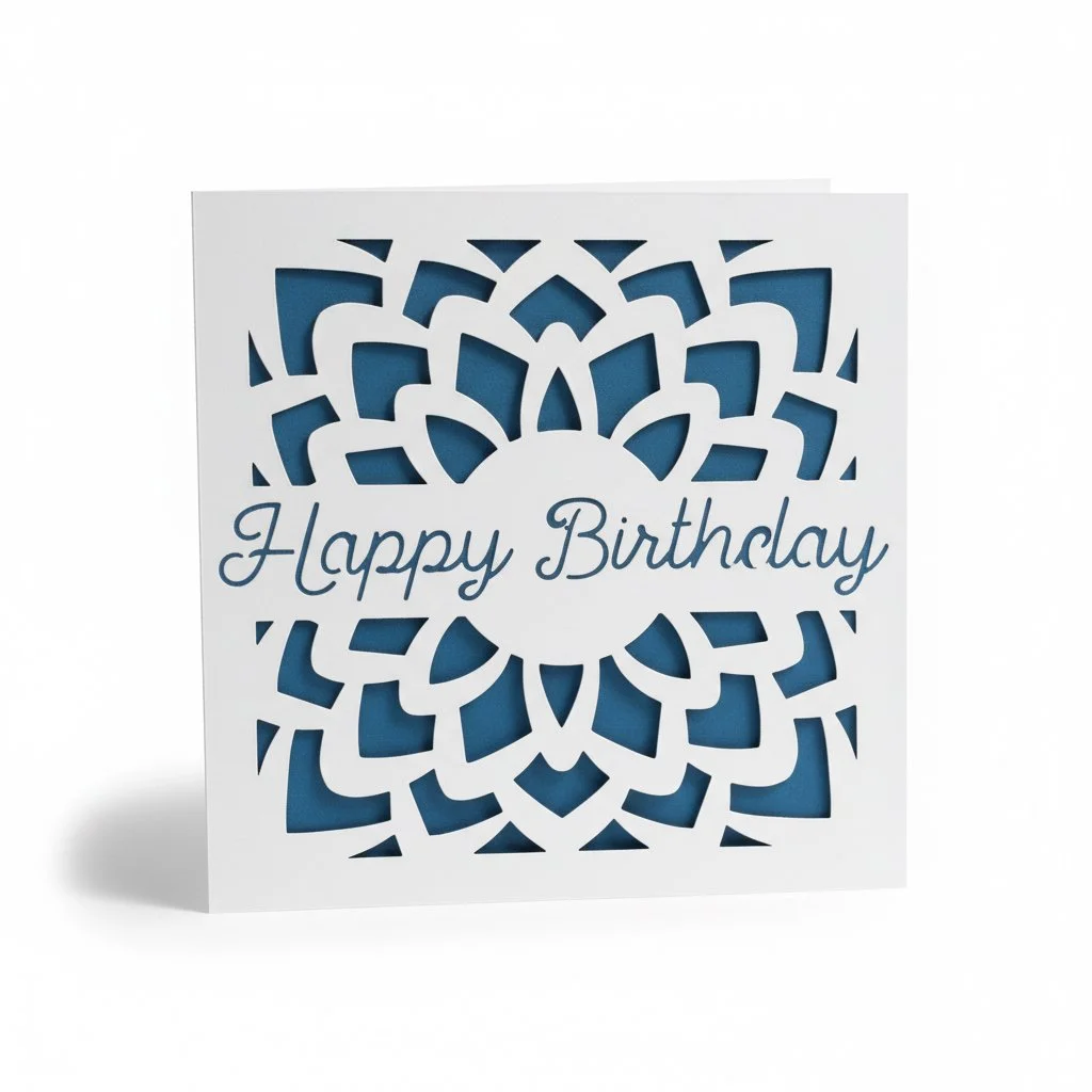 Handcrafted Cut‑Out Birthday Card in Blue & White | Custom Message Available | Send to Yourself or Straight to Recipient