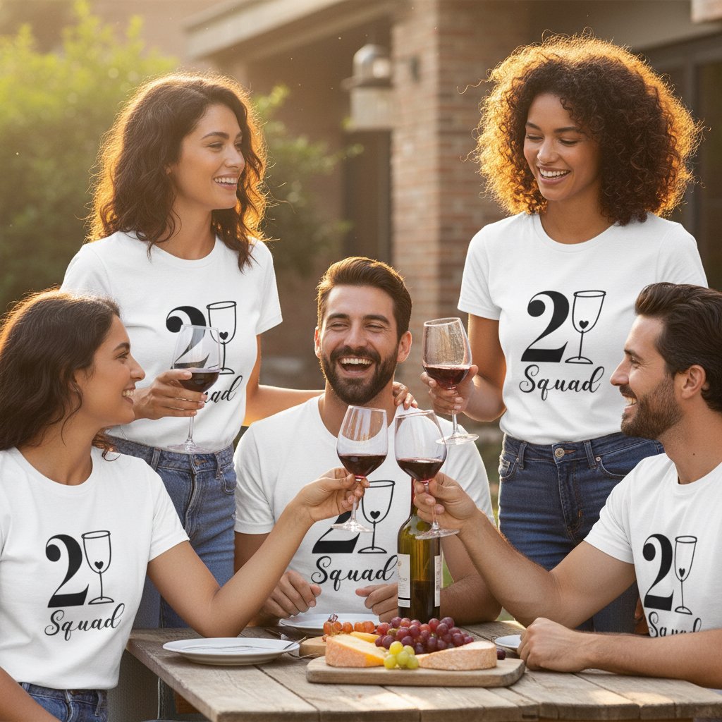 21st Birthday Squad T-Shirt | Fun Wine Glass Design for Group Celebrations