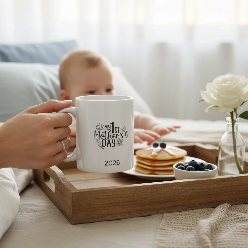My 1st Mother’s Day – Personalised Mug (Name or Year) Black Floral Themed