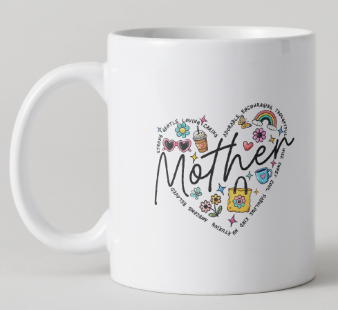 Mother Word‑Cloud Heart Mug – Colourful Mother’s Day Gift
