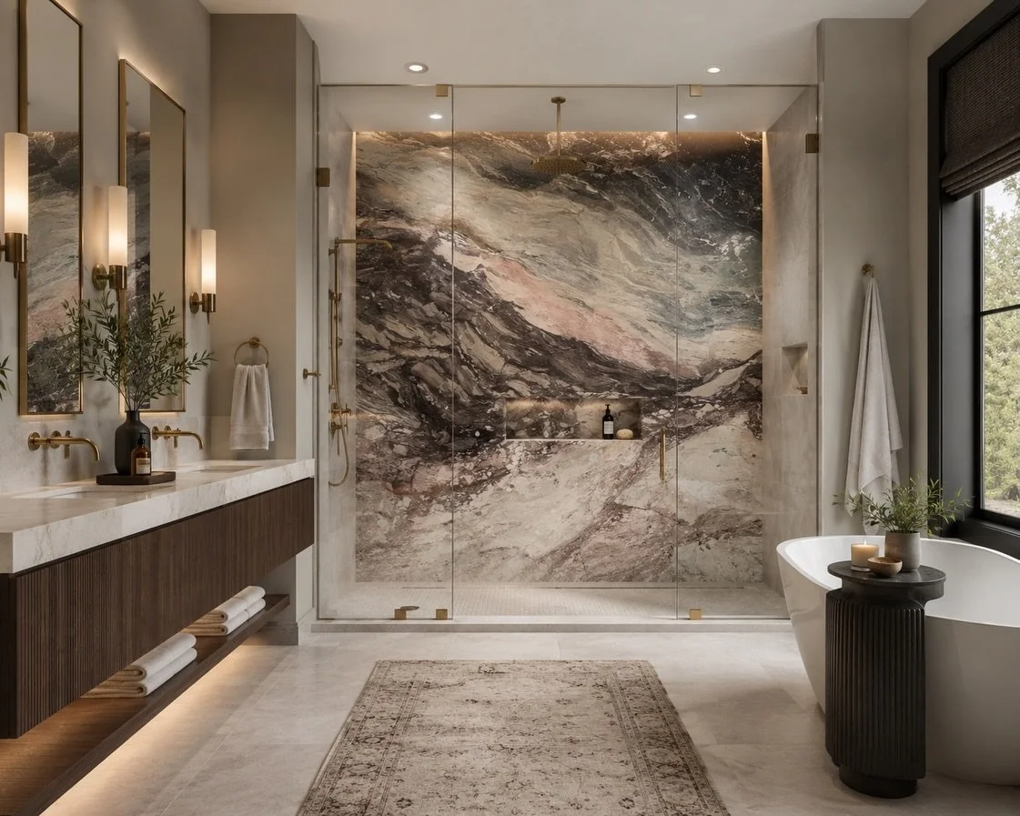 Vision comes to life ✨

What started as a beautiful slab is now the focal point of this luxurious master bathroom