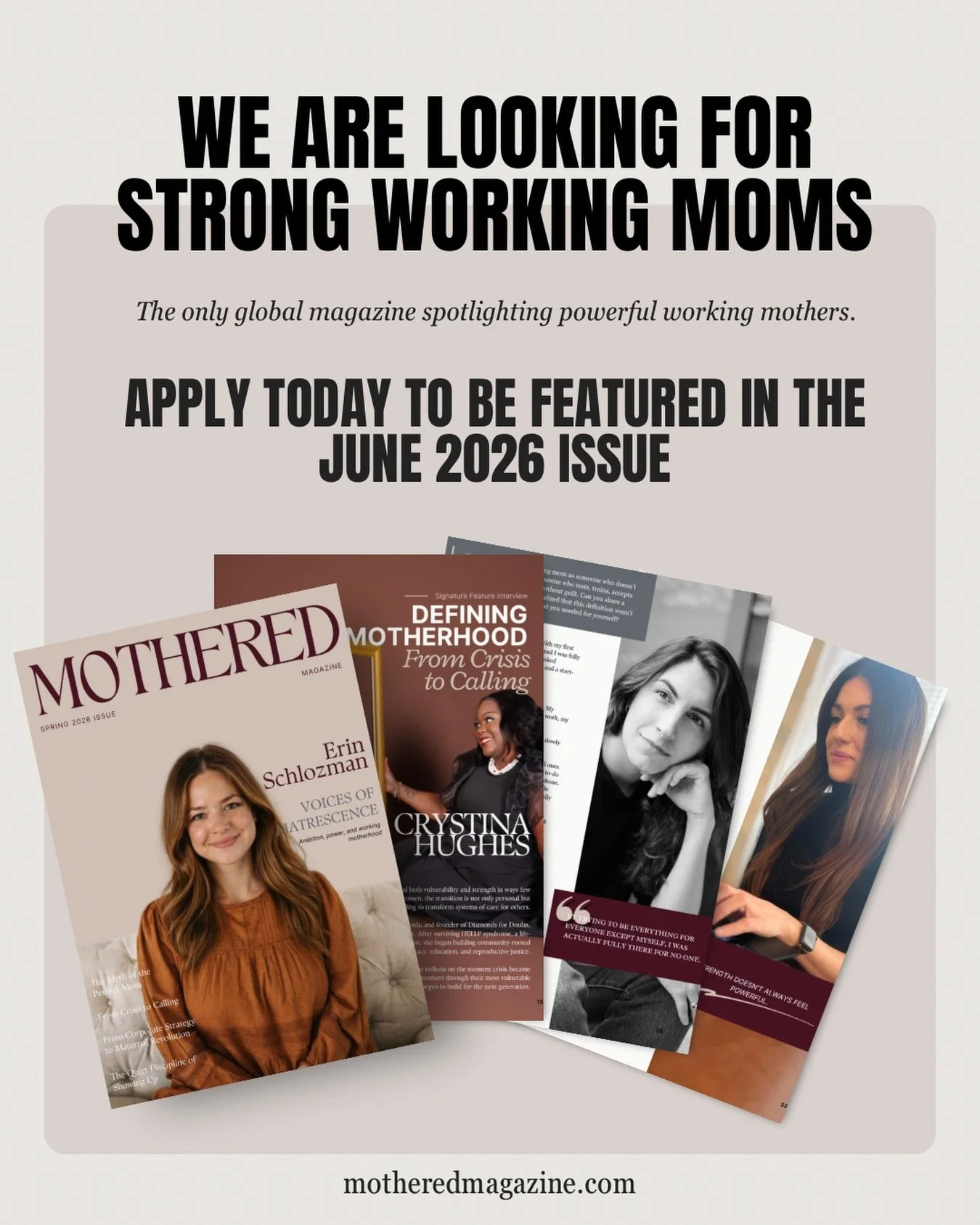 Comment &ldquo;mother&rdquo; and we&rsquo;ll send you the details. 

If you&rsquo;ve been wanting to share your story of strength, ambition, purpose, and motherhood, this is the global platform to do so. 

Last issue we featured a maternal health exp