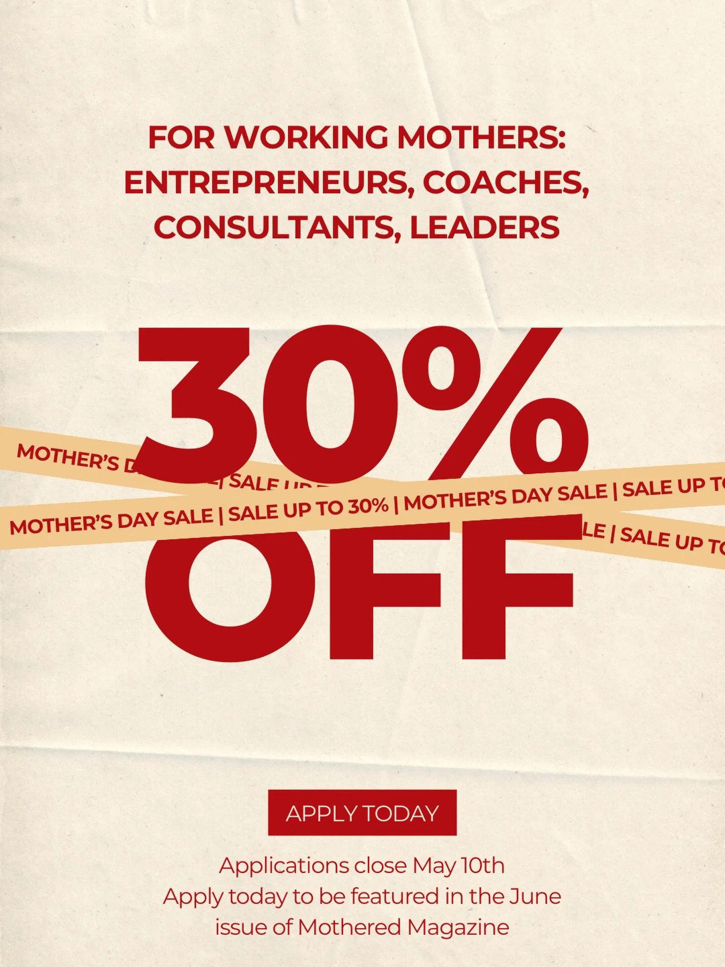 Did you see the news?! We&rsquo;re running an exclusive Mother&rsquo;s Day sale for all feature tiers! 

Applications closed May 10th and limited spots available!

If you&rsquo;re a strong working mom, we want to feature you in the June issue of Moth