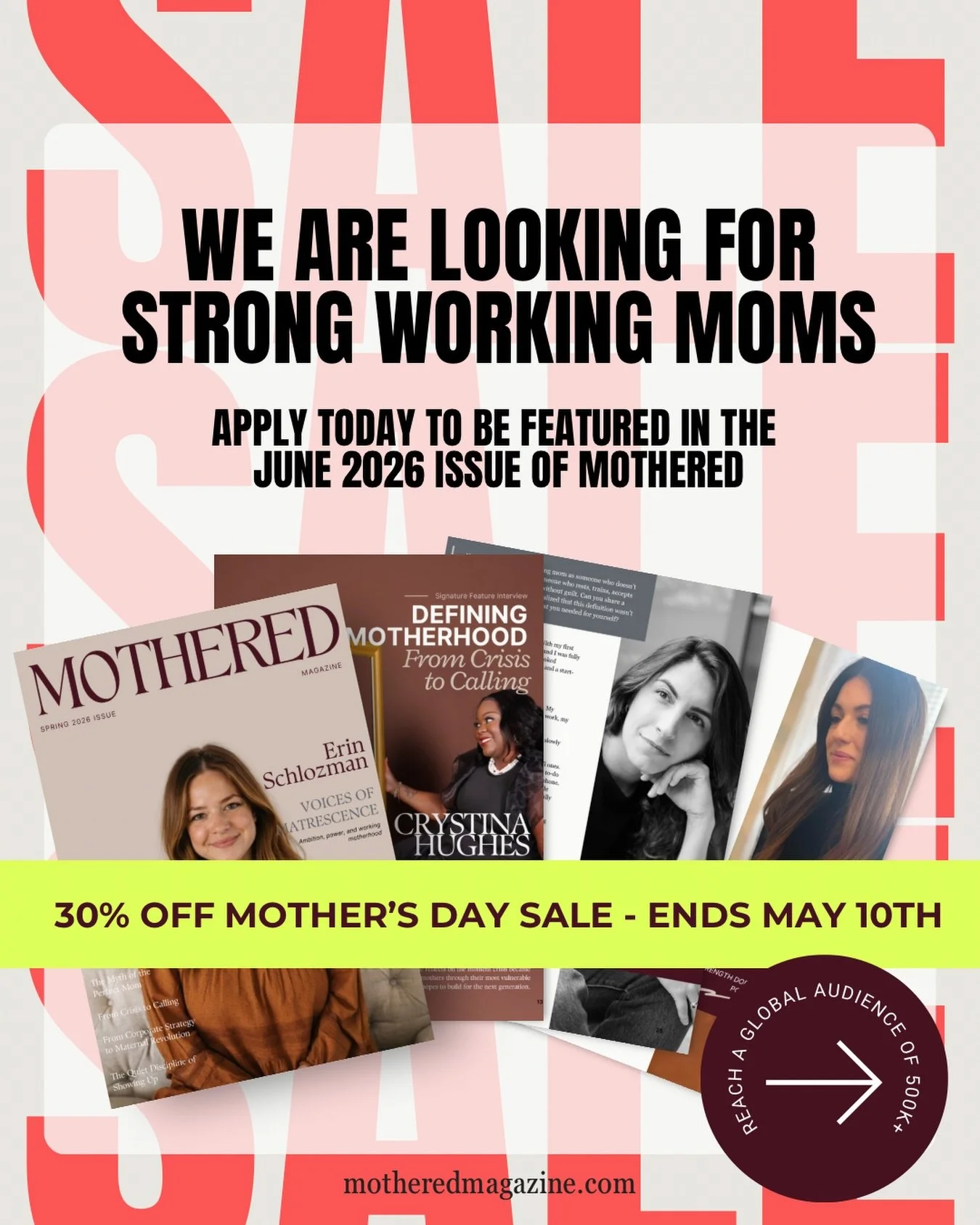 If you&rsquo;re a Mompreneur, business owner, corporate leader, we are looking to feature strong working moms who want to share their story, voice, and work!

And we&rsquo;re running an epic Mother&rsquo;s Day sale on all feature opportunity tiers! 
