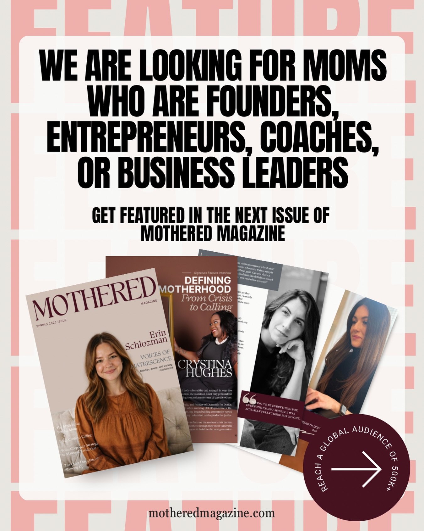 Calling all working moms: we want to feature you in our next issue of Mothered Magazine. 

We want to share your story of ambition and motherhood, the work you do and how your motherhood has shaped you.

Comment &ldquo;mothered&rdquo; and we&rsquo;ll