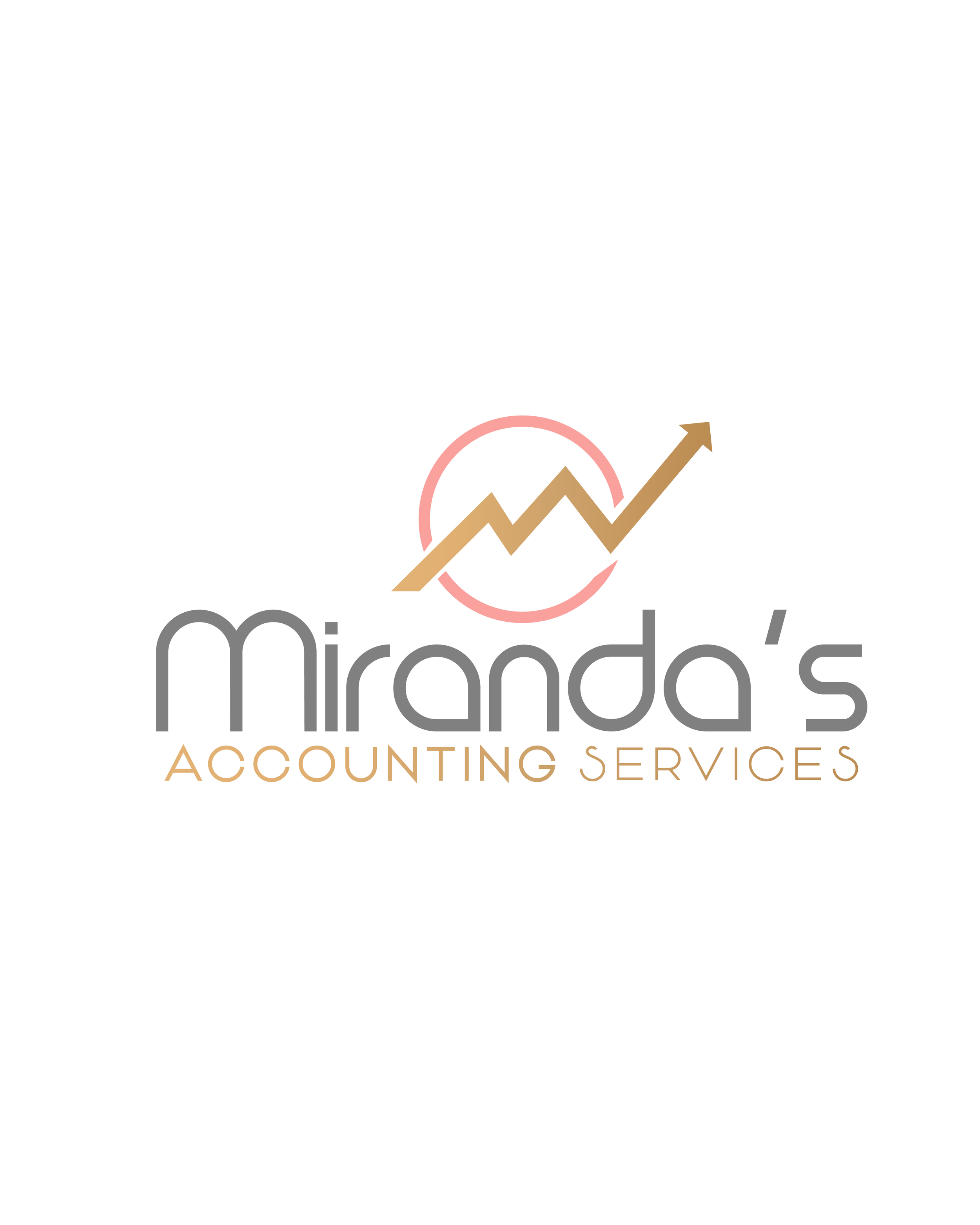 Logo for Miranda's Accounting Services with a stylized upward trending line graph inside a pink circle and text in gray and gold.