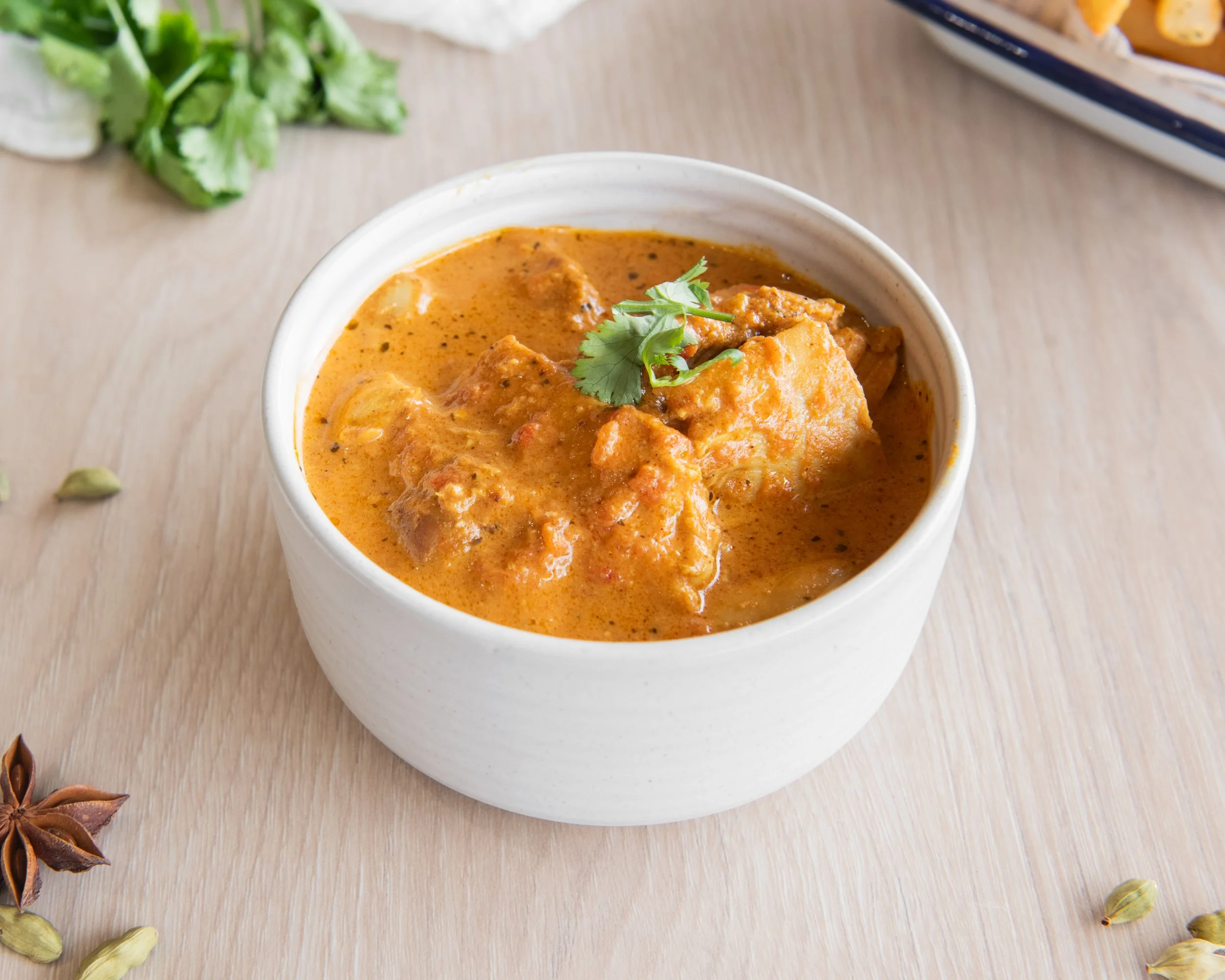 Rich and creamy butter chicken curry made with tender chicken simmered in a velvety tomato and butter sauce, infused with aromatic spices. This classic Indian-inspired dish delivers a perfect balance of sweetness, warmth, and bold flavour. Served as 