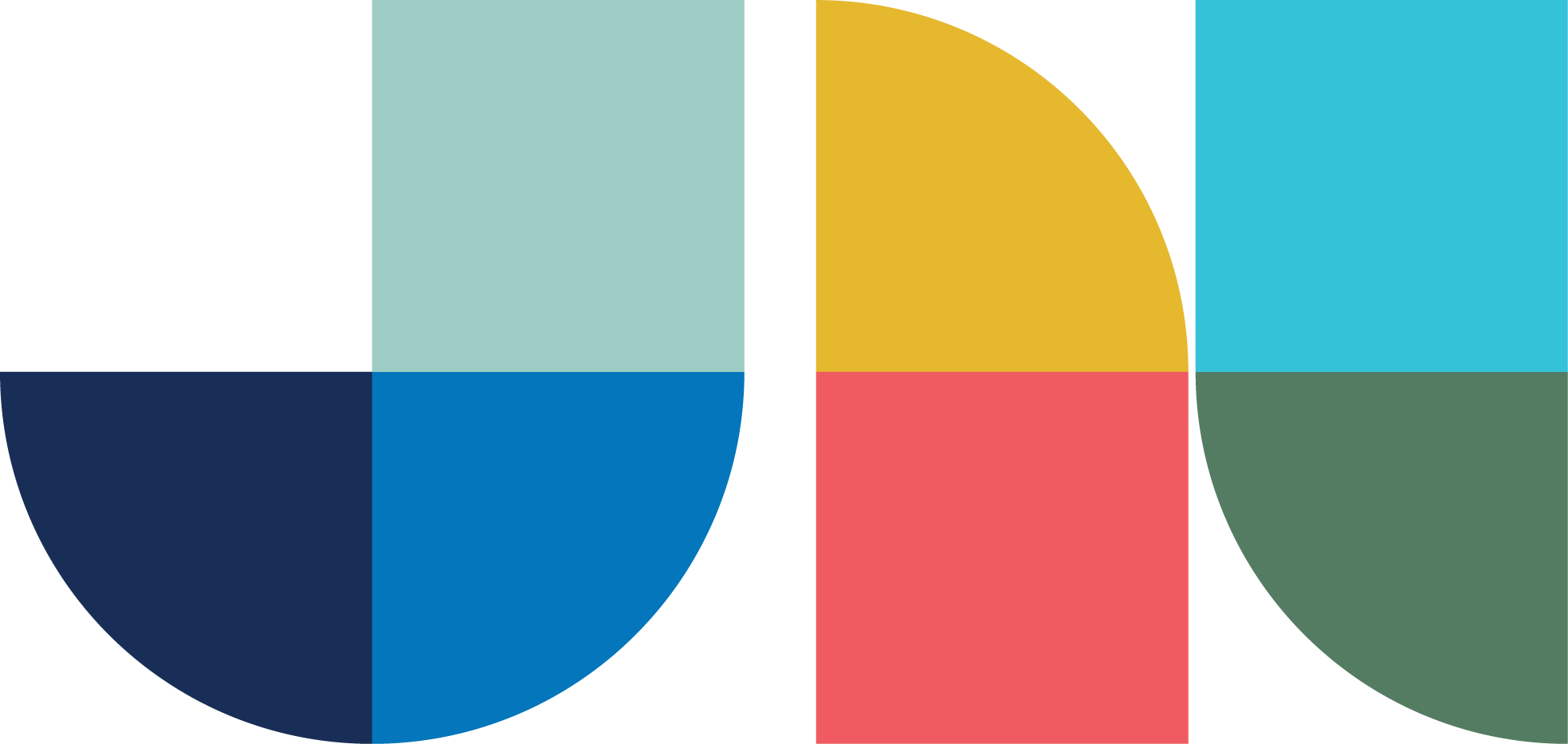 Abstract geometric design with colorful shapes, including a quarter circle, a semi-circle, a rectangle, and a quarter circle in yellow, pink, green, blue, and black.