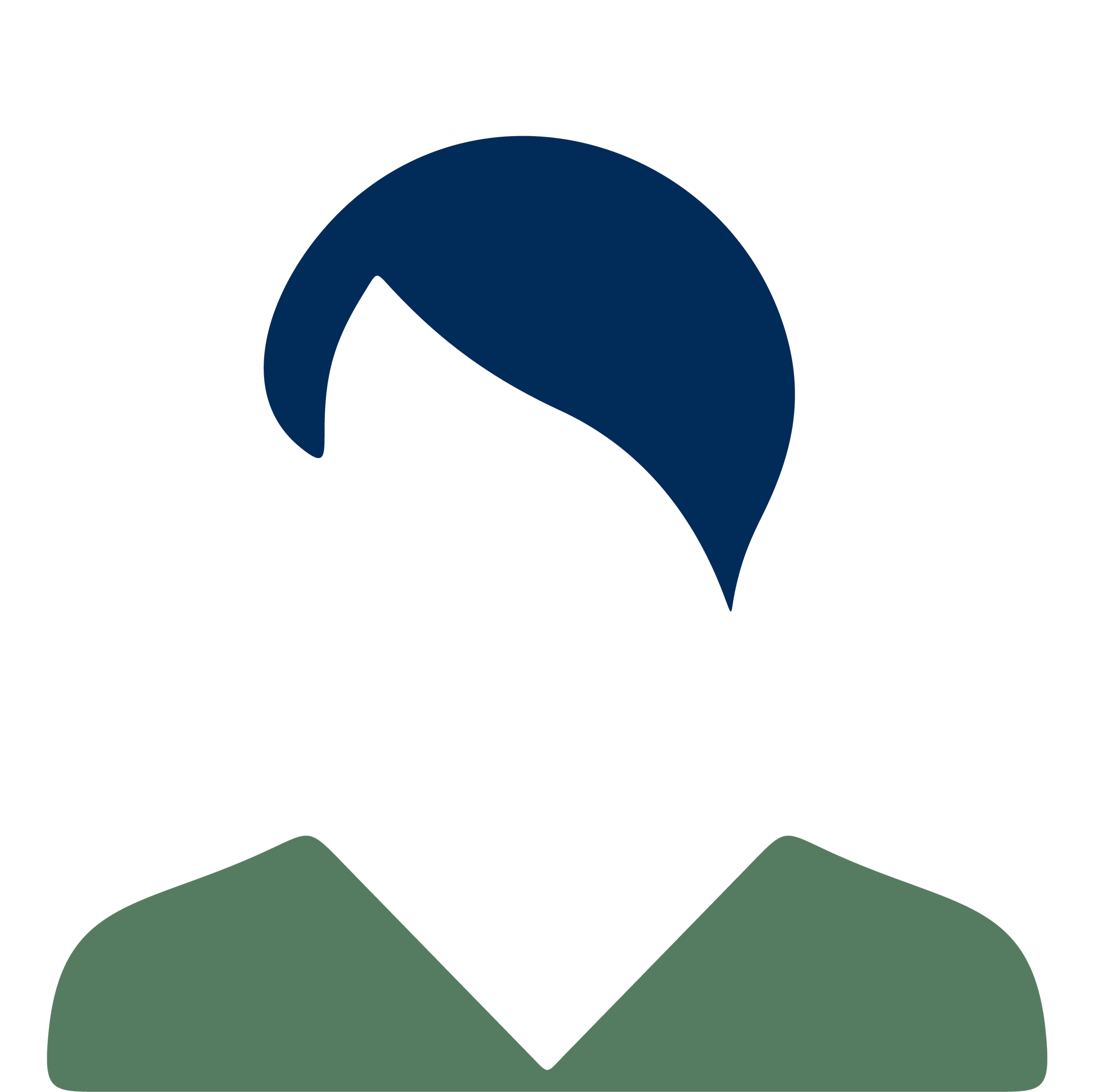 Vector illustration of a woman with blue hair wearing green clothing, facing forward.