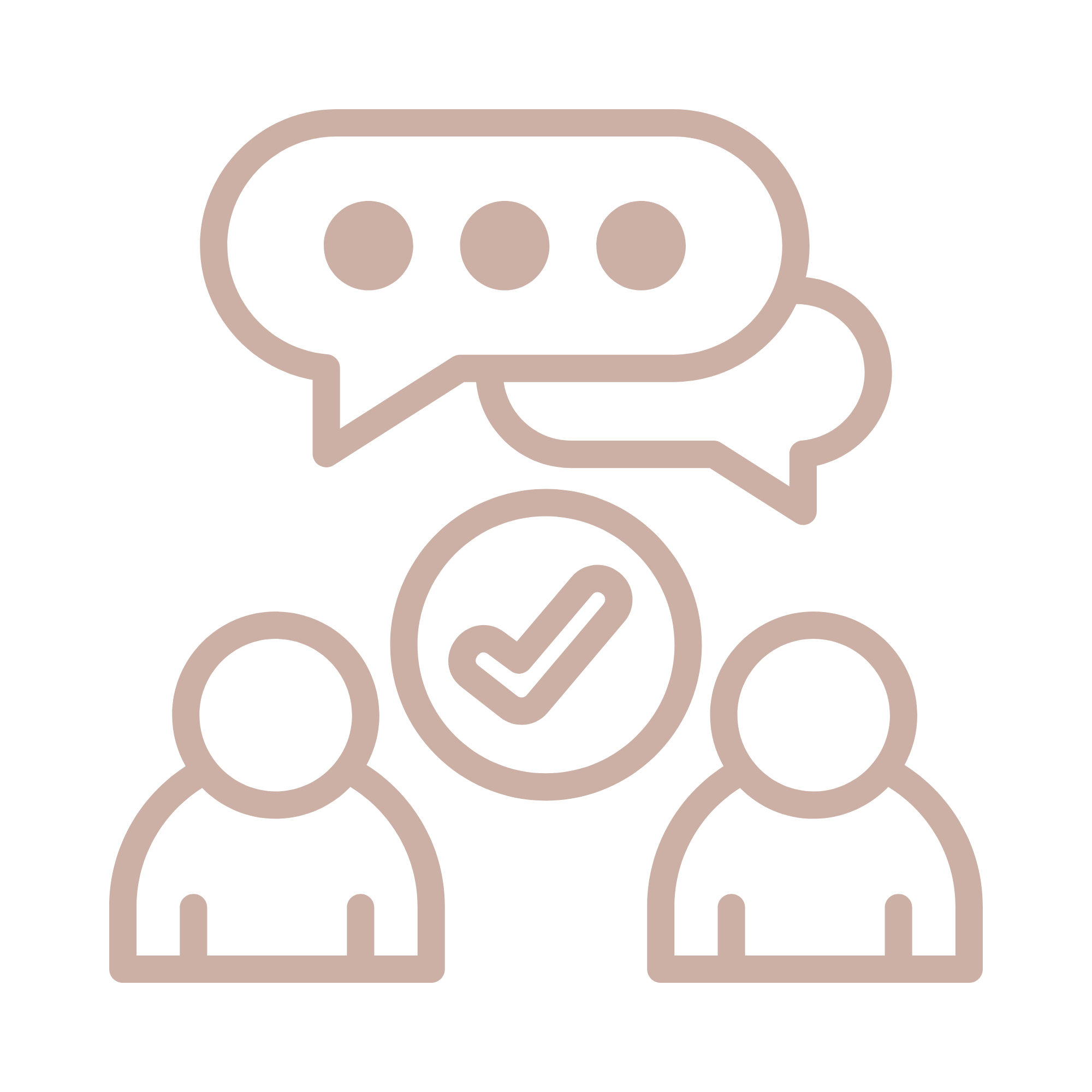 Zwei stilisierte Grafiken von Menschen, die zusammensitzen, mit Sprechblasen darüber, die durch eine Linie verbunden sind, dargestellt in einem minimalistischen, linienartigen Design.