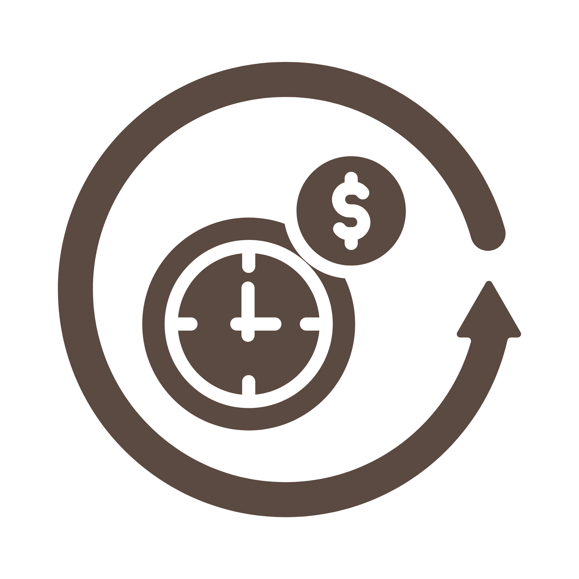 Diagramm mit Kreisen, einem Dollarzeichen und einem Pfeil, der nach oben zeigt, symbolisiert Wachstum und finanzielle Steigerung.