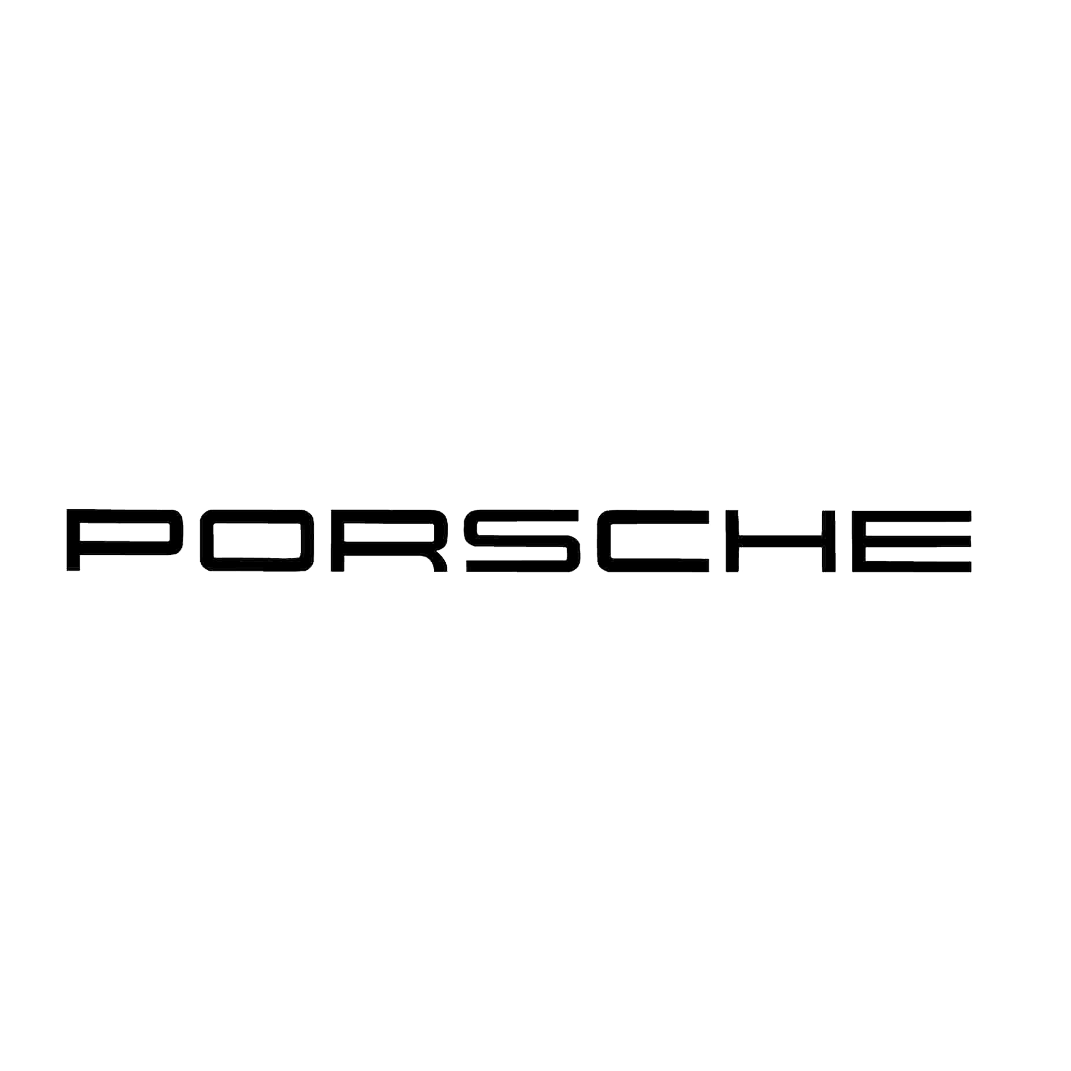 Black background with the word 'Porsche' in outlined, modern font in the center.