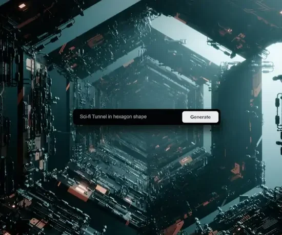 Innovative AI-Visualisierung eines Sci-Fi-Tunnels mittels Prompt-Eingabe als Demonstration moderner Workflows mit Google Flow, Higgsfield und Leonardo ai von Blackship Studios in München.